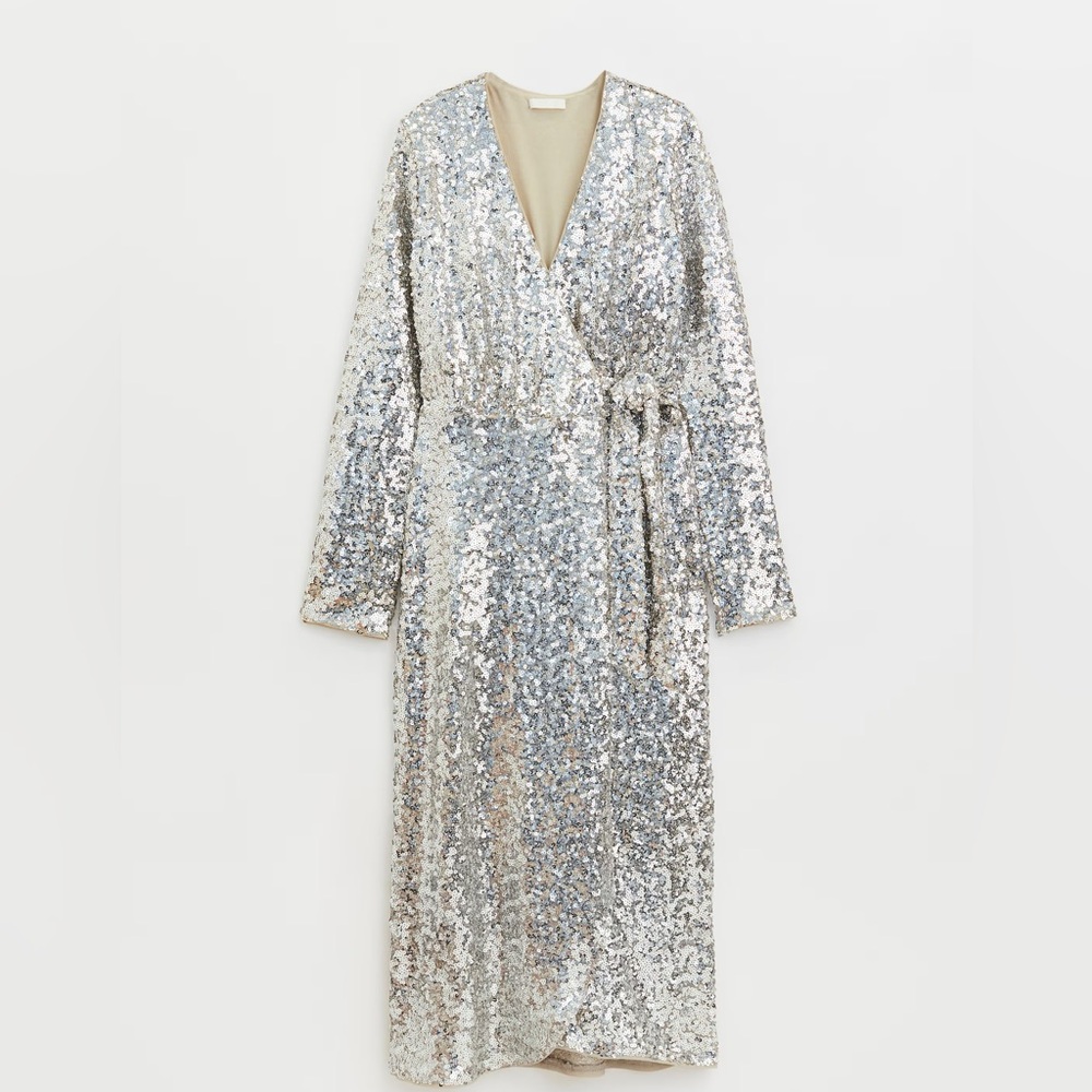 H&M Silver Sequin Wrap Dress NWT